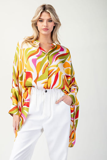 ee:some OVERSIZED Abstract Printed Top in Avocado