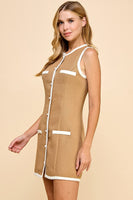 TCEC FITTED Textured Button Down Mini Dress in Mocha
