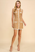 TCEC FITTED Textured Button Down Mini Dress in Mocha
