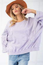 Load image into Gallery viewer, Easel Terry Knit OVERSIZED Flower Patch Top in Dusty Lavender
