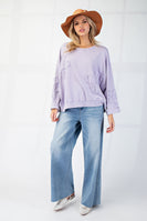 Easel Terry Knit OVERSIZED Flower Patch Top in Dusty Lavender
