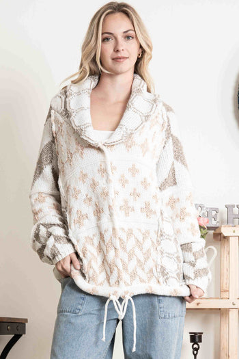 BlueVelvet Mixed Print Knit Sweater Cardigan in White-Taupe
