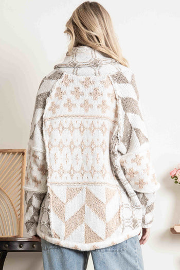 BlueVelvet Mixed Print Knit Sweater Cardigan in White-Taupe