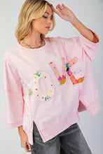 Load image into Gallery viewer, Easel OVERSIZED Top with Mixed Print LOVE Letter Patch Front in Cotton Pink

