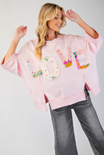 Load image into Gallery viewer, Easel OVERSIZED Top with Mixed Print LOVE Letter Patch Front in Cotton Pink
