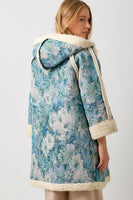 Mystree Floral Jacquard and Shearing Midi Coat in Seamfoam/Blue