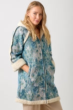 Load image into Gallery viewer, Mystree Floral Jacquard and Shearing Midi Coat in Seamfoam/Blue
