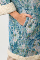 Mystree Floral Jacquard and Shearing Midi Coat in Seamfoam/Blue