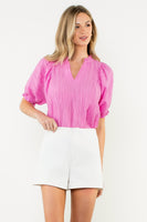 THML Solid Color Crinkle Fabric Top in Pink