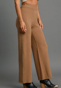 Umgee Solid Color Knit Pants in Latte