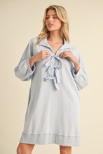 Load image into Gallery viewer, Jodifl Terry Knit Dress with Open Neckline with Bow Tie Closure in Sky Blue
