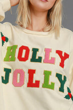 Load image into Gallery viewer, Umgee &quot;HOLLY JOLLY&quot; Letter Patched French Terry Top in Cream
