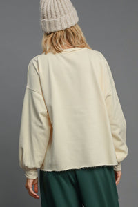 Umgee "HOLLY JOLLY" Letter Patched French Terry Top in Cream