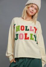 Load image into Gallery viewer, Umgee &quot;HOLLY JOLLY&quot; Letter Patched French Terry Top in Cream
