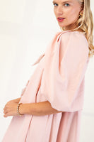 GiGio A-Line Mini Dress with Contrasting Bows on Front in Blush/White