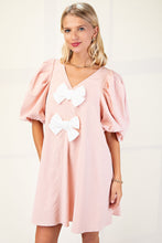 Load image into Gallery viewer, GiGio A-Line Mini Dress with Contrasting Bows on Front in Blush/White
