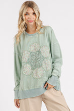 Load image into Gallery viewer, Mittoshop Mineral Washed Top with Front Flower Patch in Sage
