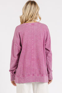 Mittoshop Mineral Washed Top with Front Flower Patch in Orchid