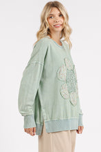 Load image into Gallery viewer, Mittoshop Mineral Washed Top with Front Flower Patch in Sage
