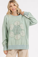 Load image into Gallery viewer, Mittoshop Mineral Washed Top with Front Flower Patch in Sage
