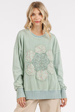 Load image into Gallery viewer, Mittoshop Mineral Washed Top with Front Flower Patch in Sage
