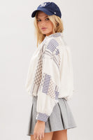 ILLA ILLA Slouchy Cotton Terry Printed Patched Top in Ecru Multi