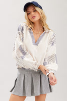 ILLA ILLA Slouchy Cotton Terry Printed Patched Top in Ecru Multi