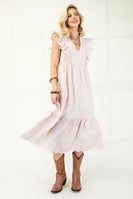 GiGio Gingham Print Midi Dress with Floral Embroidery in Butter