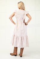 GiGio Gingham Print Midi Dress with Floral Embroidery in Butter