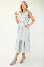 Load image into Gallery viewer, GiGio Gingham Print Midi Dress with Floral Embroidery in Sage
