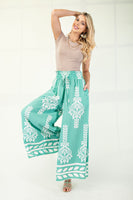 GiGio Printed Wide Leg Pants in Emerald