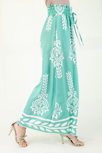 GiGio Printed Wide Leg Pants in Emerald