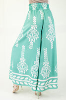 GiGio Printed Wide Leg Pants in Emerald