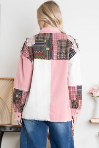 BlueVelvet Corduroy and Mixed Print Jacket in Baby Pink Multi