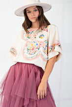 Load image into Gallery viewer, Easel Soft Washed Terry Knit top with Large Flower Patch in Ivory
