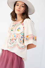 Load image into Gallery viewer, Easel Soft Washed Terry Knit top with Large Flower Patch in Ivory
