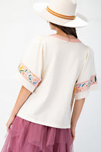 Load image into Gallery viewer, Easel Soft Washed Terry Knit top with Large Flower Patch in Ivory
