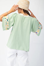 Load image into Gallery viewer, Easel Soft Washed Terry Knit top with Large Flower Patch in Pistachio
