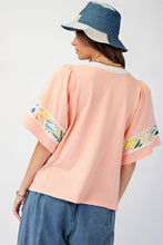 Load image into Gallery viewer, Easel Soft Washed Terry Knit top with Large Flower Patch in Peach
