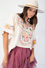 Load image into Gallery viewer, Easel Soft Washed Terry Knit top with Large Flower Patch in Ivory
