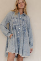TRENDiLiTY Mineral Washed Mini Dress in Denim