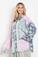 BlueVelvet Mixed Print Blocked Star Patched Top in Denim Blue/Pink