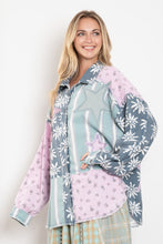 Load image into Gallery viewer, BlueVelvet Mixed Print Blocked Star Patched Top in Denim Blue/Pink
