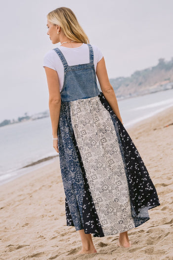 Oddi Denim and Mixed Patchwork Print Overall Maxi Dress in Light Denim June Adel Oddi Denim and Mixed Patchwork Print Overall Maxi Dress in Light Denim June Adel