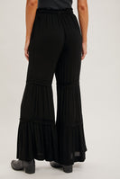Bluivy Solid Color Tiered Palazzo Pants in Black