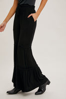 Bluivy Solid Color Tiered Palazzo Pants in Black