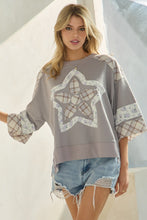 Load image into Gallery viewer, Oddi OVERSIZED French Terry Top with Motif Patch Front in Light Grey Combo
