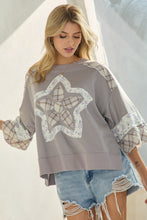 Load image into Gallery viewer, Oddi OVERSIZED French Terry Top with Motif Patch Front in Light Grey Combo
