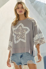 Load image into Gallery viewer, Oddi OVERSIZED French Terry Top with Motif Patch Front in Light Grey Combo
