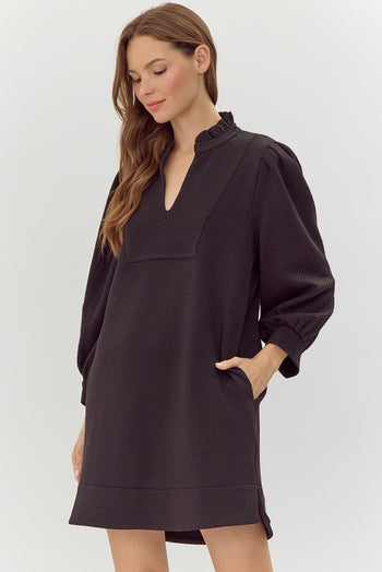 Jodifl Solid Color Textured Mini Dress in Black